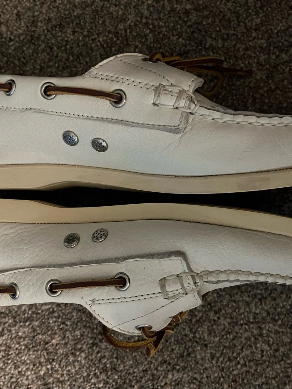 Ralph Lauren White Leather Boat Shoes with Brown Laces